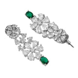 Sparkling Elegance Glamorous Green Floral American Diamond Necklace Set