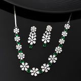 Sparkling Elegance Glamorous Green Floral American Diamond Necklace Set