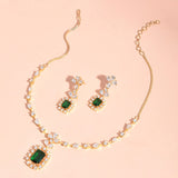 Sparkling Emerald Green American Diamond Necklace Set | Voylla