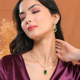 Sparkling Emerald Green American Diamond Necklace Set | Voylla