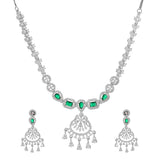 Sparkling Elegance Opulent Filigree Green American Diamond Necklace Set