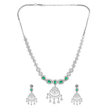 Sparkling Elegance Opulent Filigree Green American Diamond Necklace Set