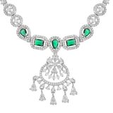 Sparkling Elegance Opulent Filigree Green American Diamond Necklace Set