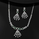 Sparkling Elegance Opulent Filigree Green American Diamond Necklace Set