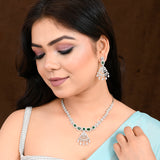 Sparkling Elegance Opulent Filigree Green American Diamond Necklace Set