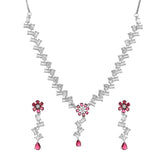 Sparkling Elegance Luminous Pink American Diamond Statement Jewellery Set