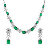 Sparkling Elegance Vintage Charm Green American Diamond Necklace Set