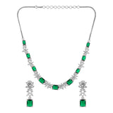 Sparkling Elegance Vintage Charm Green American Diamond Necklace Set