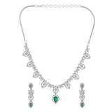 Sparkling Elegance Timeless Emerald Green Teardrop American Diamond Necklace Set