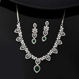 Sparkling Elegance Timeless Emerald Green Teardrop American Diamond Necklace Set