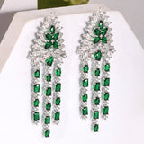 Sparkling Elegance Luxurious Emerald American Diamond Long Earrings