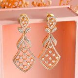 Sparkling Elegance Floral Gold American Diamond Dangler Earrings