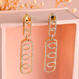 Sparkling Elegance Glamorous Long American Diamond Gold Dangler Earrings