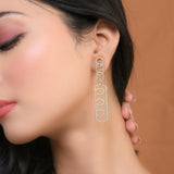 Sparkling Elegance Glamorous Long American Diamond Gold Dangler Earrings