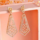 Sparkling Elegance Art Deco American Diamond Gold Dangler Earrings