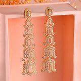 Sparkling Elegance Glamorous Long American Diamond Gold Dangler Earrings