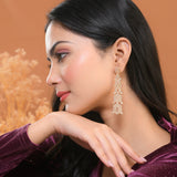 Sparkling Elegance Glamorous Long American Diamond Gold Dangler Earrings