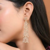 Sparkling Elegance Glamorous Long American Diamond Gold Dangler Earrings