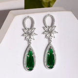 Sparkling Elegance Glamorous Green Marquise American Diamond Dangler Earrings