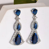 Sparkling Elegance Radiant Blue American Diamond Dangler Earrings