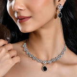 Sparkling Essentials Midnight Blossom American Diamond Necklace Set