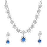 Sparkling Essentials Sapphire Blossom American Diamond Necklace Set