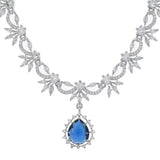 Sparkling Essentials Sapphire Blossom American Diamond Necklace Set