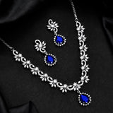 Sparkling Essentials Sapphire Blossom American Diamond Necklace Set