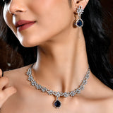 Sparkling Essentials Sapphire Blossom American Diamond Necklace Set