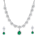 Sparkling Essentials Emerald Blossom American Diamond Necklace Set