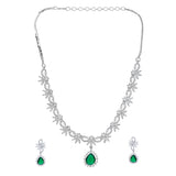 Sparkling Essentials Emerald Blossom American Diamond Necklace Set