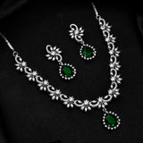 Sparkling Essentials Emerald Blossom American Diamond Necklace Set