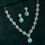 Sparkling Elegance Graceful Halo American Diamond Necklace Set