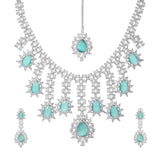 Sparkling Elegance Dazzling Turquoise American Diamond Maang Tikka Set