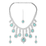 Sparkling Elegance Dazzling Turquoise American Diamond Maang Tikka Set