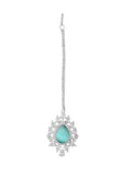 Sparkling Elegance Dazzling Turquoise American Diamond Maang Tikka Set