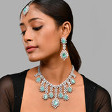 Sparkling Elegance Dazzling Turquoise American Diamond Maang Tikka Set