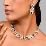 Sparkling Elegance Majestic Green American Diamond Necklace Set