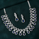 Sparkling Elegance Blue Beauty Teardrop American Diamond Necklace Set