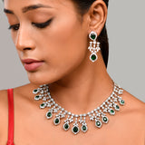 Sparkling Elegance Radiant Green American Diamond Necklace Set