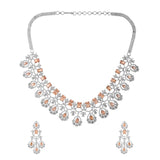 Sparkling Elegance Dazzling Peach American Diamond Necklace Set