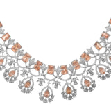 Sparkling Elegance Dazzling Peach American Diamond Necklace Set