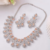 Sparkling Elegance Dazzling Peach American Diamond Necklace Set