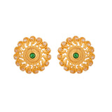 Abharan Green and White Stones Stud Earrings