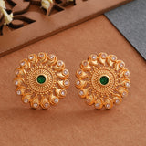 Abharan Green and White Stones Stud Earrings