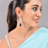 Taj Royal Blue And White Cz Drop Earrings