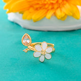 Flower Fantasy Leafy White Ring