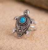 Boho Tribe Turtle Turquoise Oxidised Ring