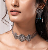 Boho Tribe Nomadic Oxidised Choker Necklace Set