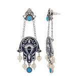 Boho Tribe Midnight Hamsa Oxidised Dangle Earrings